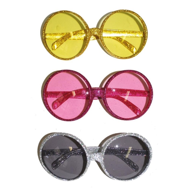 LUNETTES RONDES PAILLETTES DISCO COULEURS ASSORTIS  LUNETTES RONDES PAILLETTES DISCO COULEURS ASSORTIS