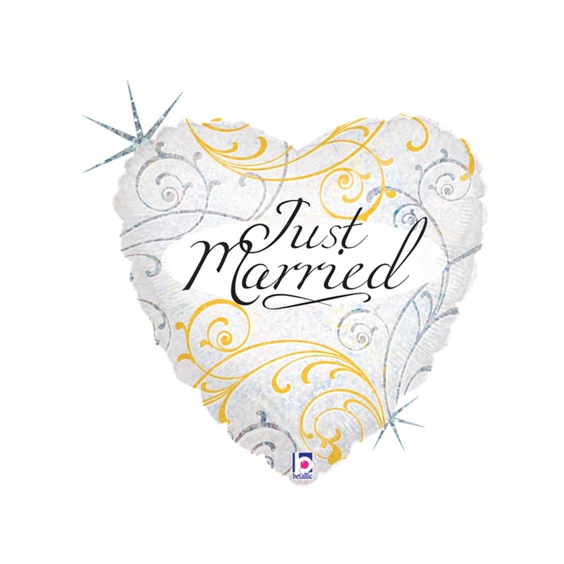 BALLON METALLIQUE COEUR JUST MARRIED 46 CM 