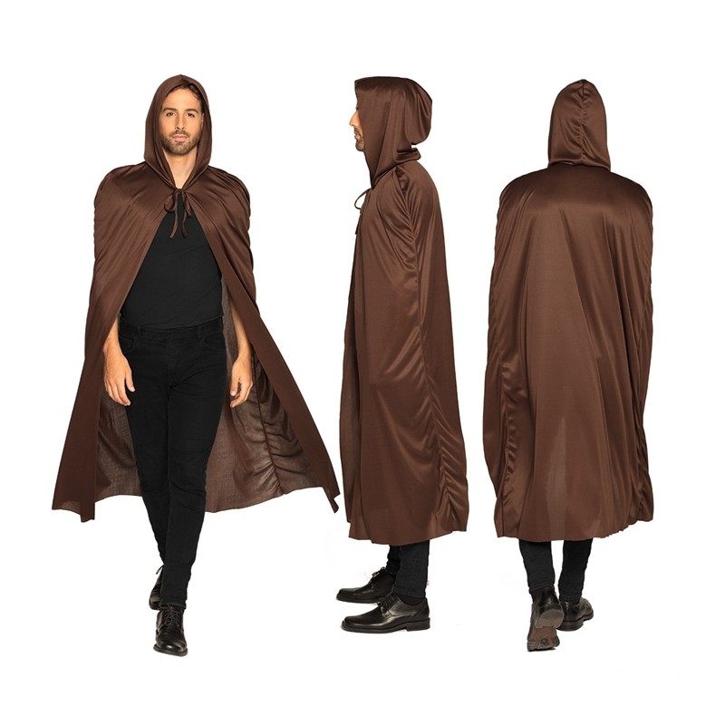 CAPE ADULTE AVEC CAPUCHE MARRON 180 CM 