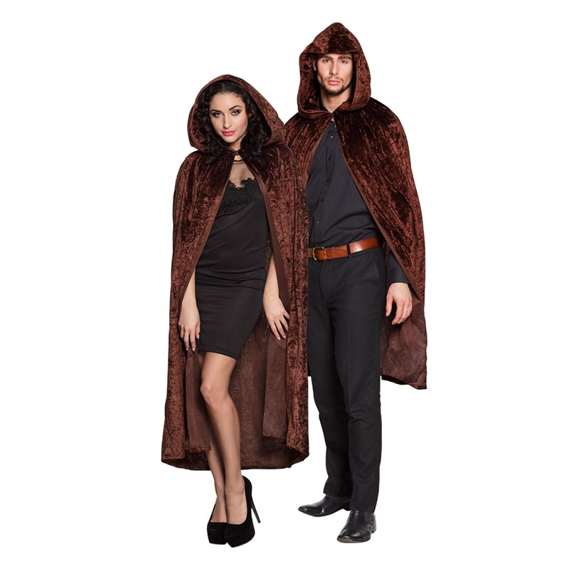 CAPE A CAPUCHE EN VELOUR MARRON 170 CM 