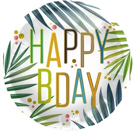BALLON METALLIQUE ROND 45 CM HAPPY BDAY TROPICAL 