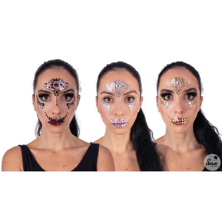 STRASS DE VISAGE AUTOCOLLANT 3 MODELES ALEATOIRES POUR HALLOWEEN