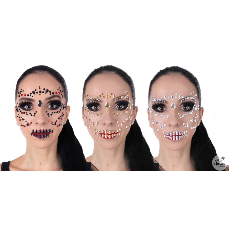 STRASS DE VISAGE AUTOCOLLANT 3 MODELES ALEATOIRES POUR HALLOWEEN