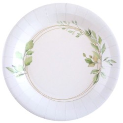 10 ASSIETTES BLANC FEUILLE VERTE 23 CM