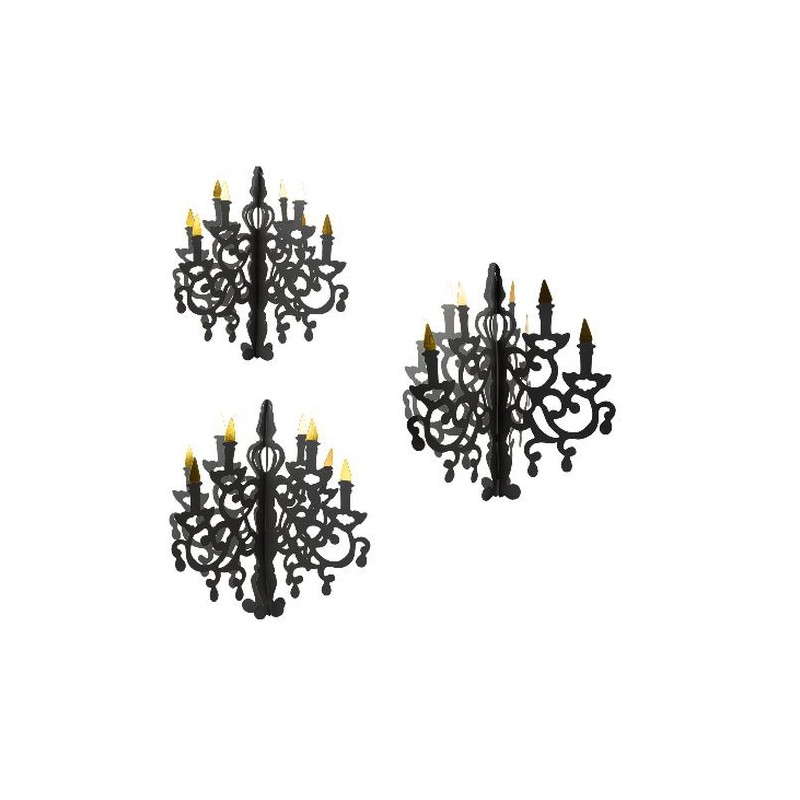 3 CHANDELIERS PAPIER NOIR 35 X 45 X 55 CM A SUSPENDRE