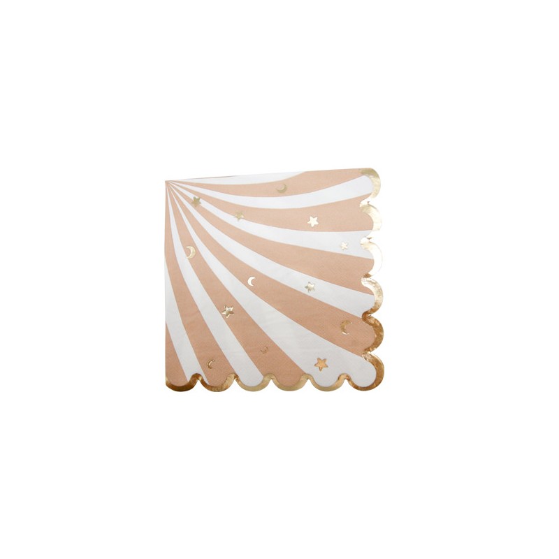 16 SERVIETTES BABY NUDE CAMLE, BLANC ET OR  33 X 33 CM 