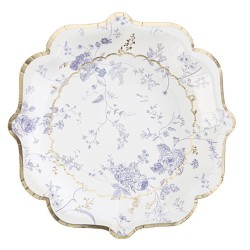 8 ASSIETTES AVEC FLEURS BLEU ET OR 23 CM 