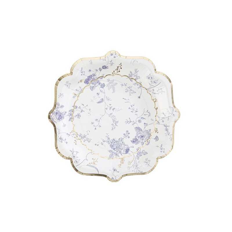 8 ASSIETTES AVEC FLEURS BLEU ET OR 23 CM