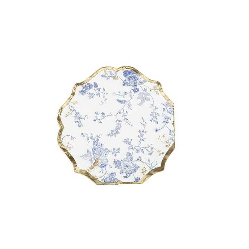 16 SERVIETTES AVEC FLEURS BLEU ET OR 33 X 33 CM