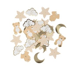 100 CONFETTIS BABY NUDE CAMEL, BLANC ET OR DE 3 A 4 CM 