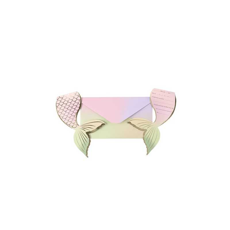 8 INVITATION SIRENE PASTEL ET OR 11.6 X 17.5 CM