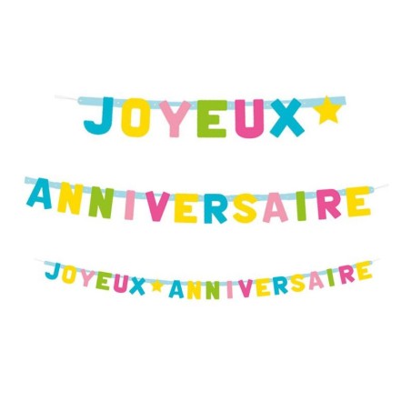 GUIRLANDE JOYEUX ANNIVERSAIRE MULTICOLORE PASTEL  200 CM 