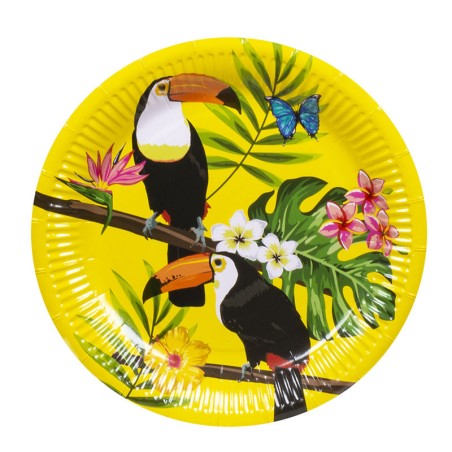 10 ASSIETTES RONDES TOUCAN 23 CM 