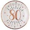 10 ASSIETTES ROND ETINCELANT METAL BLANC 80 ANS ROSE GOLD