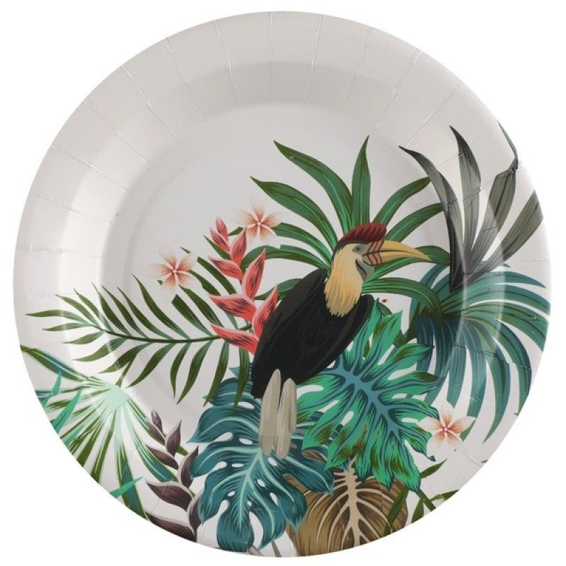 10 ASSIETTES  TROPICAL TOUCAN 23 CM 