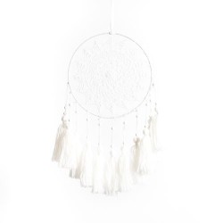 ATTRAPE REVE POMPONS LAINE BLANCHES 28 X 20 CM 