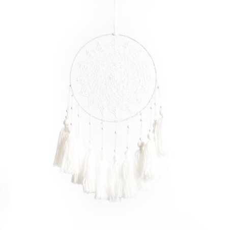 ATTRAPE REVE POMPONS LAINE BLANCHES 28 X 20 CM 