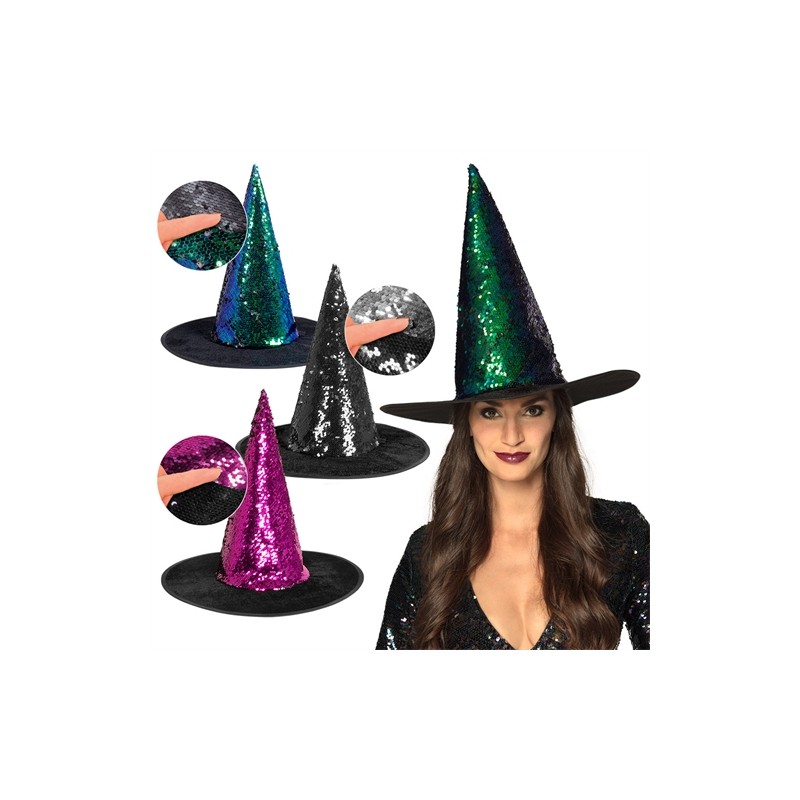 CHAPEAU DE SORCIERE SEQUIN 3 COMBINAISONS DE COULEURS