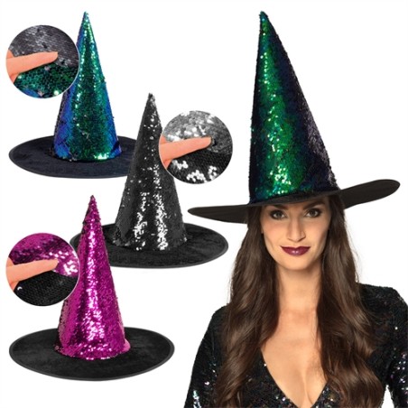 CHAPEAU DE SORCIERE SEQUIN 3 COMBINAISONS DE COULEURS