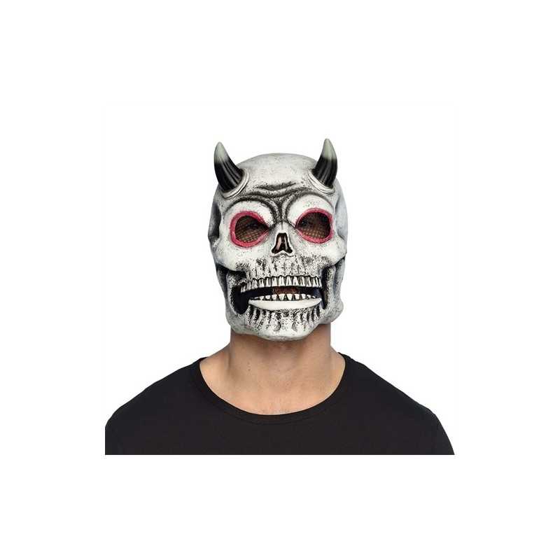 MASQUE LATEX TETE DE MORT ET CORNE DE DIABLE