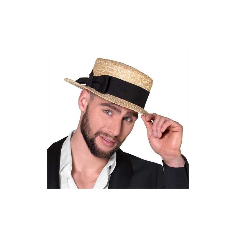 CHAPEAU CANOTIER COULEUR NATUREL ET RUBAN NOIR