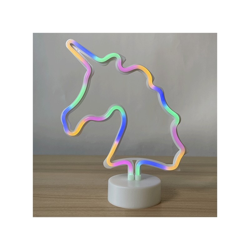 CENTRE DE TABLE LED NEON MULTICOLORE LICORNE  25 CM