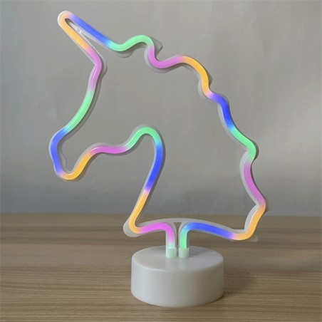 CENTRE DE TABLE LED NEON MULTICOLORE LICORNE  25 CM