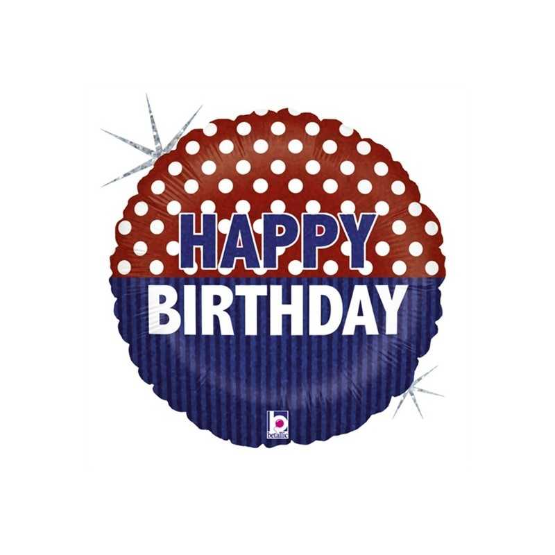 BALLON METALLIQUE BLEU ET ROUGE HOLOGRAPHIC HAPPY BIRTHDAY 46 CM