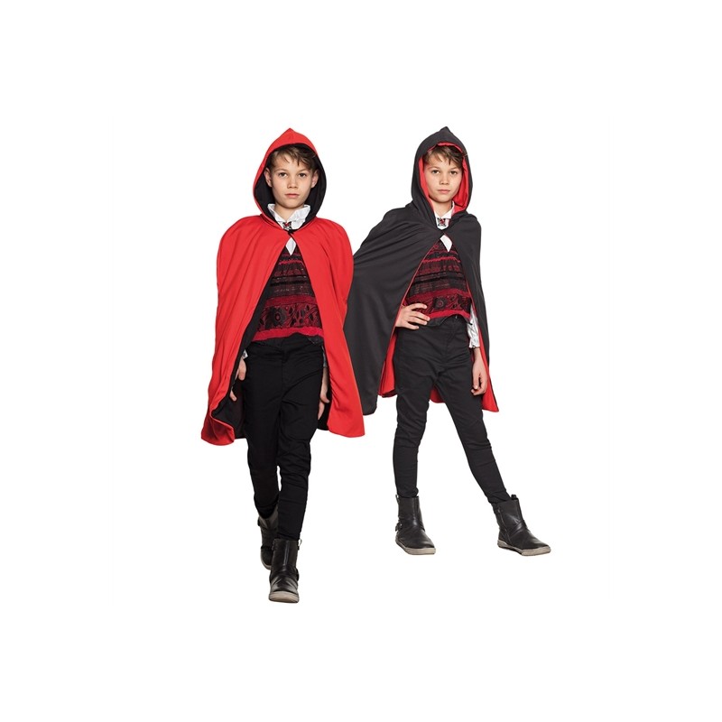 CAPE AVEC CAPUCHE ROUGE ET NOIR REVERSIBLE  115 CM 