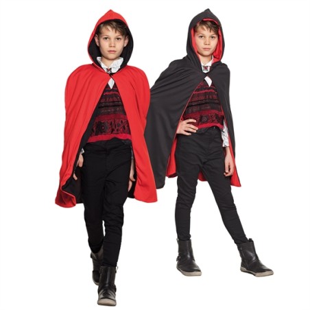 CAPE AVEC CAPUCHE ROUGE ET NOIR REVERSIBLE  115 CM 