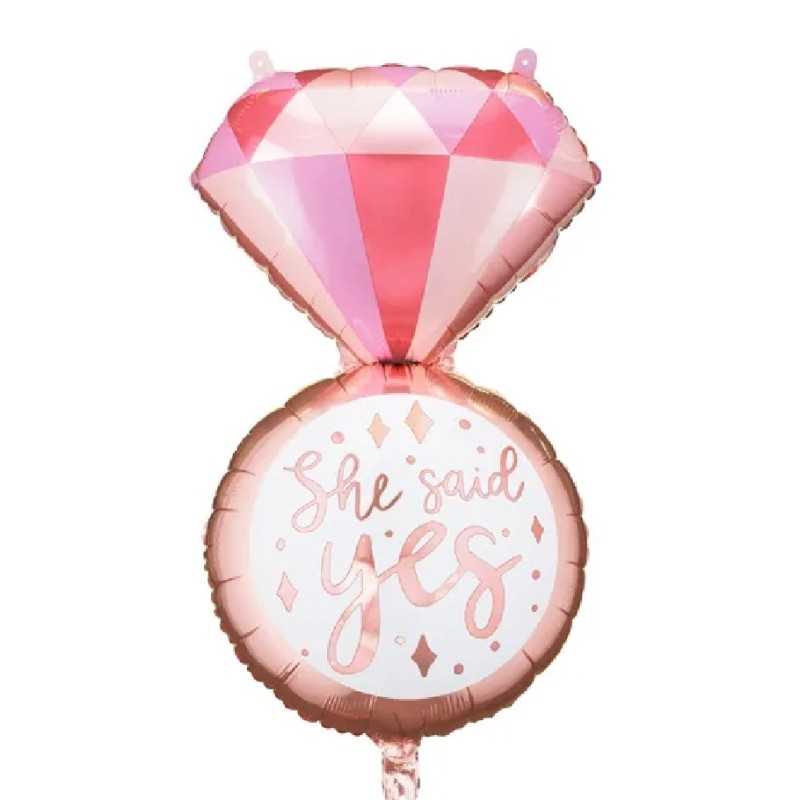 BALLON METALLIQUE EVJF BAGUE SHE SAID YES 41 X 72 CM 