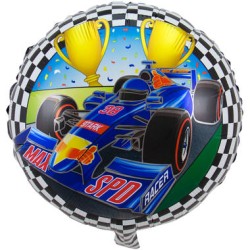 BALLON METALLIQUE ROND VOITURE FORMULE F1 BLEU 45 CM