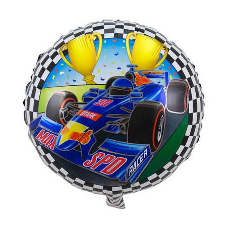 BALLON METALLIQUE ROND VOITURE FORMULE F1 BLEU 45 CM