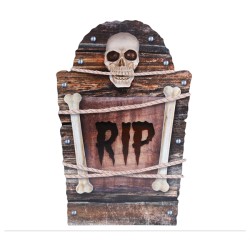 DECORATION HALLOWEEN PIERRE TOMBALE RIP TETE DE MORT 56 CM 