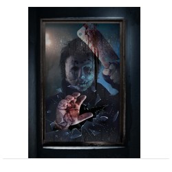 DECORATION DE FENETRE HALLOWEEN TUEUR ASSASIN AVEC MACHETTE EN SANG 80 X 120 CM