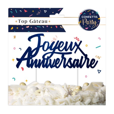 TOP GATEAU CAKE TOPPER JOYEUX ANNIVERSAIRE BLEU 17 X 14 CM 