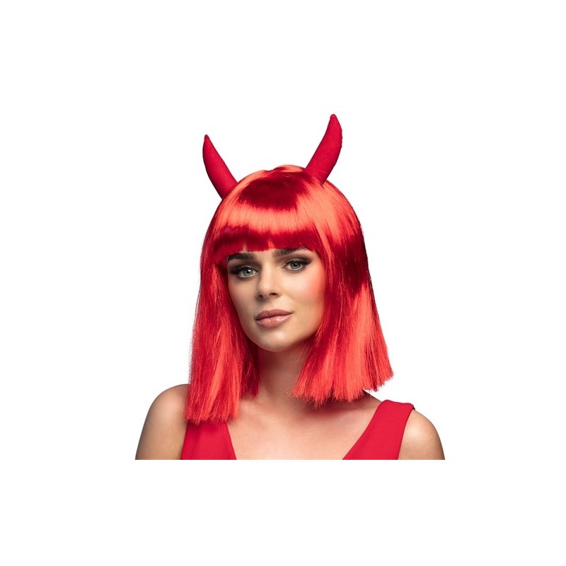 PERRUQUE DIABLESSE AVEC CORNES ROUGE