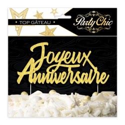 TOP GATEAU CAKE TOPPER JOYEUX ANNIVERSAIRE OR 17 X 14 CM 