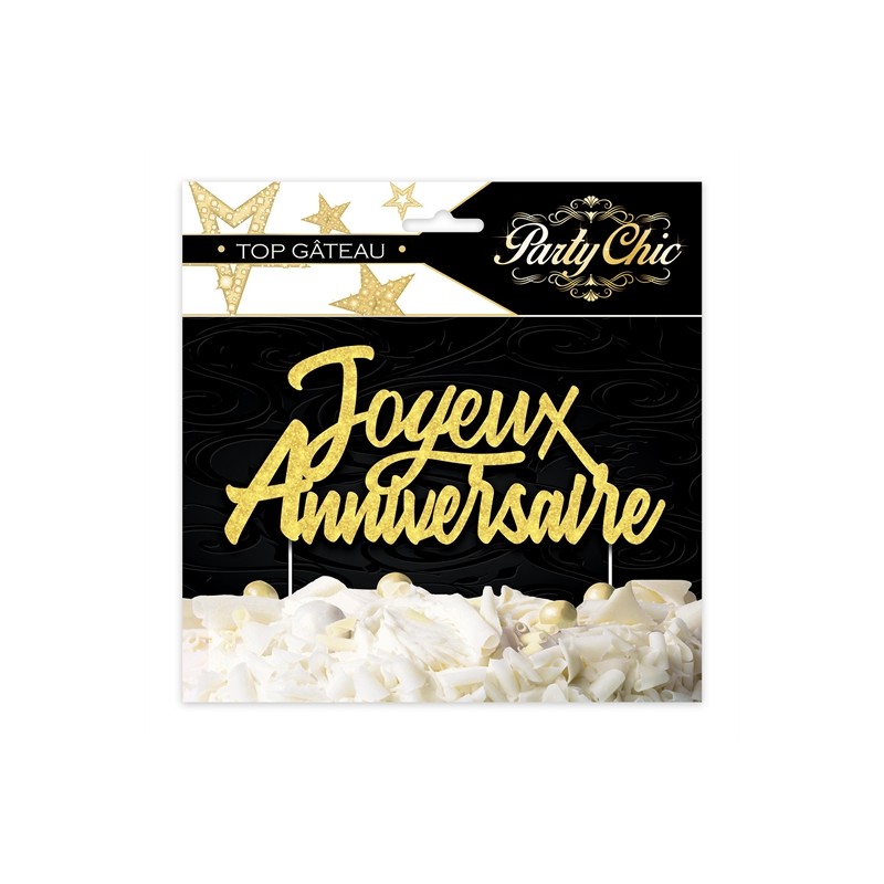 TOP GATEAU CAKE TOPPER JOYEUX ANNIVERSAIRE OR 17 X 14 CM 