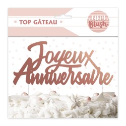 TOP GATEAU CAKE TOPPER JOYEUX ANNIVERSAIRE ROSE GOLD 17 X 14 CM 