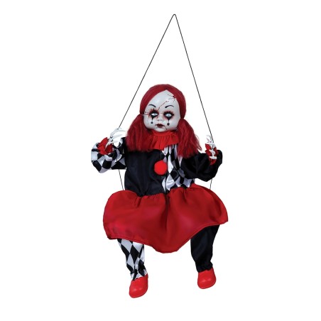 DECORATION SUSPENDUE CLOWN SUR BALANCOIRE LED ET SON + MOUVMEENT 80 CM 