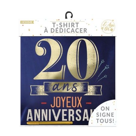 T SHIRT A DEDICACER 20 ANS BLEU ET OR