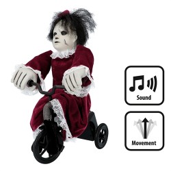 DECORATION HALLOWEEN POUPEE SUR TRICYCLE 35X21CM