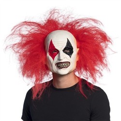 MASQUE LATEX CLOWN AVEC CHEVEUX ROUGES
