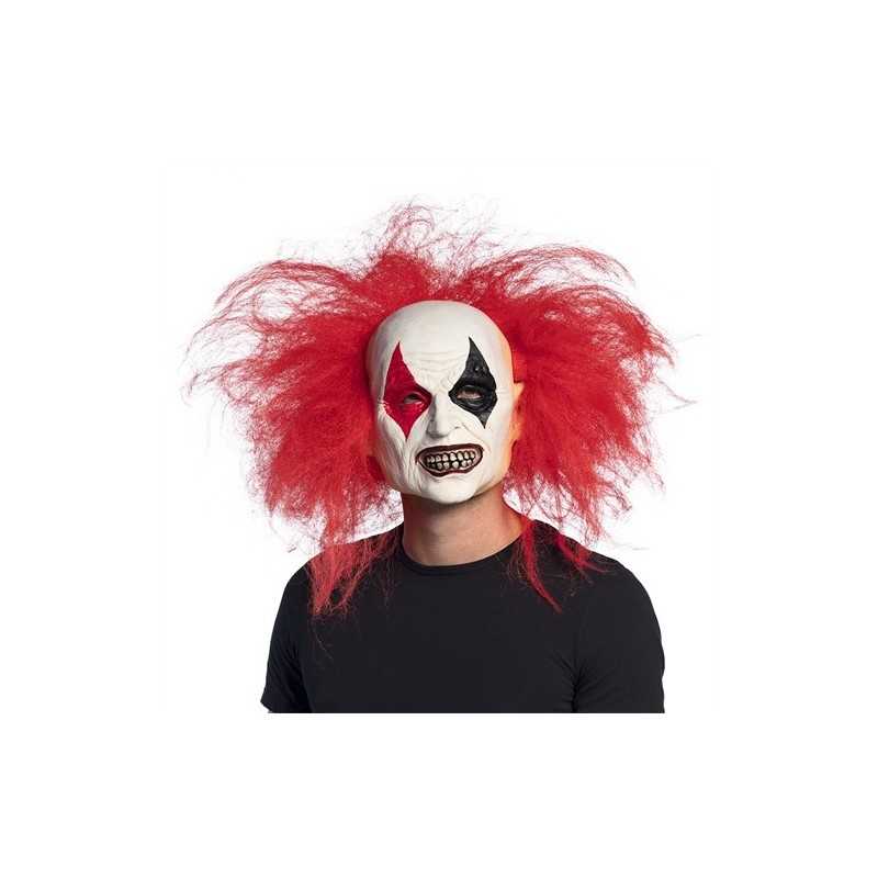 MASQUE LATEX CLOWN AVEC CHEVEUX ROUGES