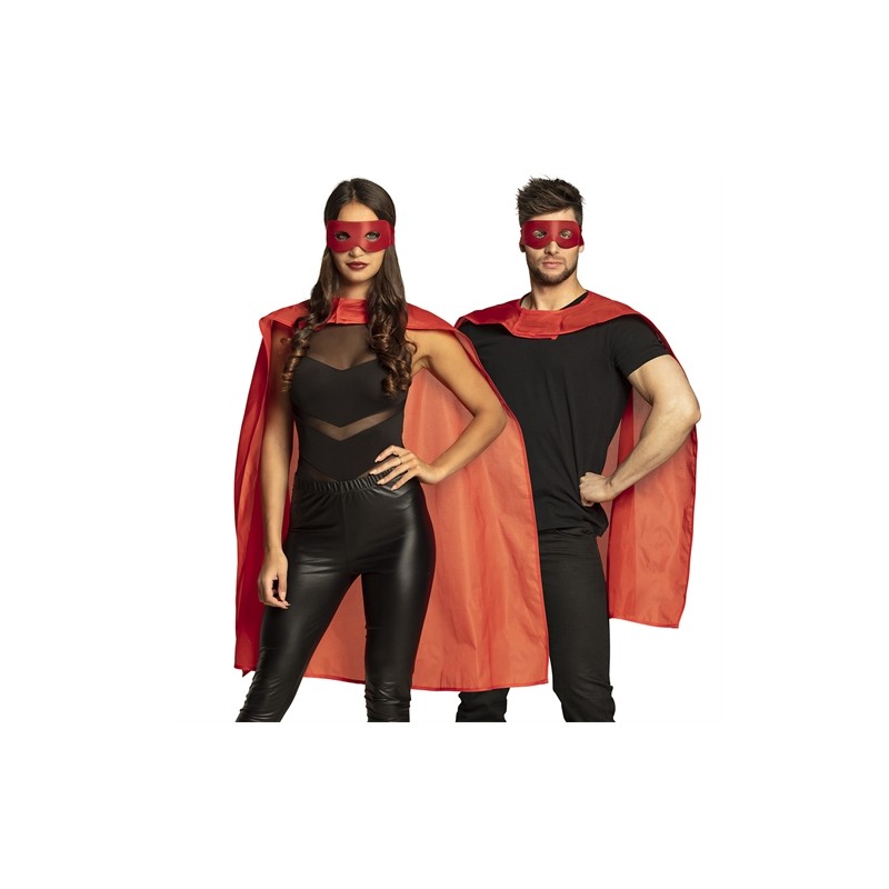 KIT MASQUE ET CAPE ROUGE SUPER HEROS 90CM