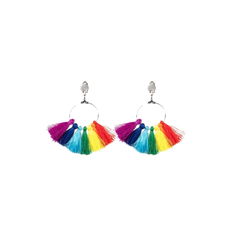 BOUCLES D'OREILLES POMPOM ARC-EN-CIEL