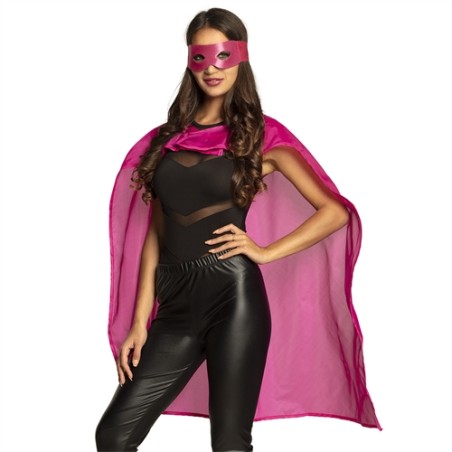 KIT MASQUE ET CAPE ROSE SUPER HEROS 90CM