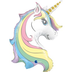 BALLON METALLIQUE TETE DE LICORNE PASTEL 81 CM