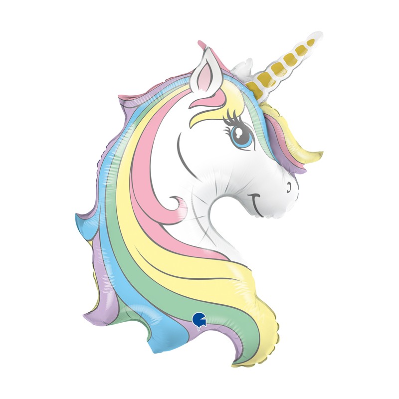 BALLON METALLIQUE TETE DE LICORNE PASTEL 81 CM